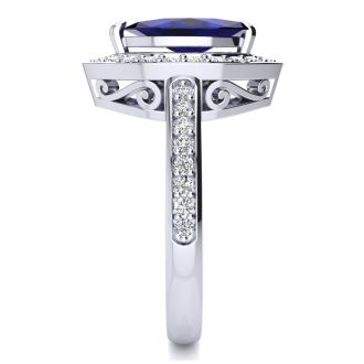 1 Carat Marquise Blue Sapphire and Diamond Ring In 14 Karat White Gold