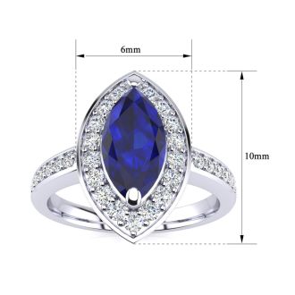 1 Carat Marquise Blue Sapphire and Diamond Ring In 14 Karat White Gold