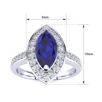 1 Carat Marquise Blue Sapphire and Diamond Ring In 14 Karat White Gold