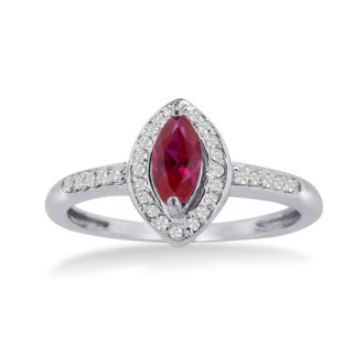 3/4ct Marquise Ruby and Diamond Ring Crafted In Solid 14K White Gold