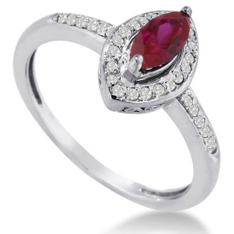 3/4ct Marquise Ruby and Diamond Ring Crafted In Solid 14K White Gold