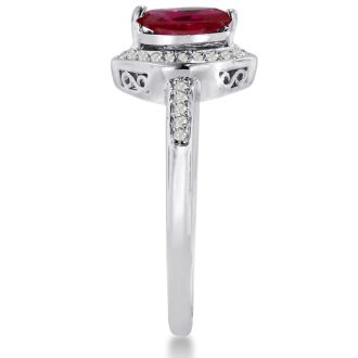 3/4ct Marquise Ruby and Diamond Ring Crafted In Solid 14K White Gold