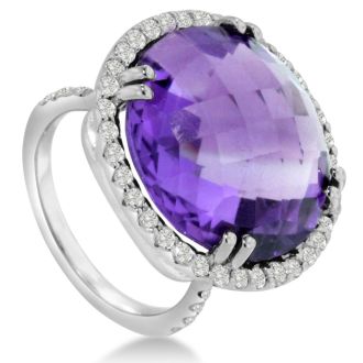 19ct Round Amethyst and Diamond Ring Crafted In Solid 14K White Gold