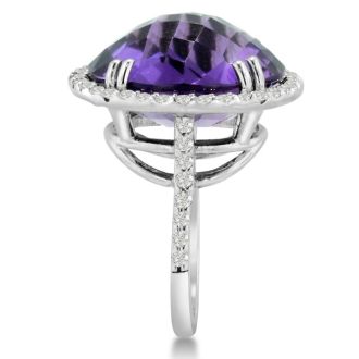 19ct Round Amethyst and Diamond Ring Crafted In Solid 14K White Gold