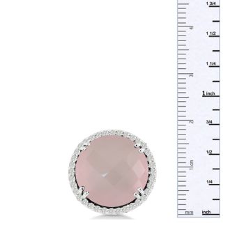 19ct Round Rose Quartz and Diamond Ring Crafted In Solid 14K White Gold