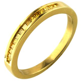 1/4 Carat Princess Cut Yellow Diamond Wedding Band in 18K Gold Overlay