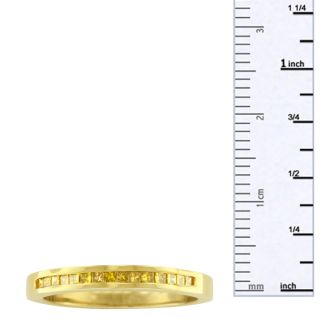 1/4 Carat Princess Cut Yellow Diamond Wedding Band in 18K Gold Overlay
