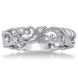 Floral Inspired Diamond Wedding Band With Diamonds In 14 Karat White Gold