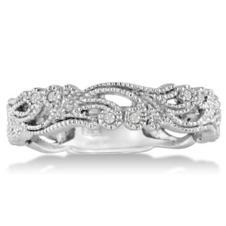 Floral Inspired Diamond Wedding Band With Diamonds In 14 Karat White Gold