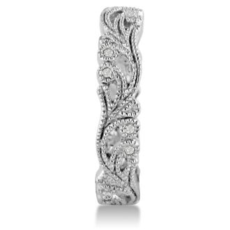 Floral Inspired Diamond Wedding Band With Diamonds In 14 Karat White Gold