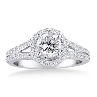 1ct Round Diamond Halo Engagement Ring Crafted In Solid 14K White Gold