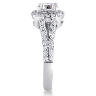 1ct Round Diamond Halo Engagement Ring Crafted In Solid 14K White Gold
