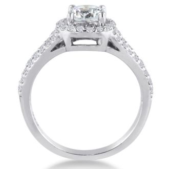 1ct Round Diamond Halo Engagement Ring Crafted In Solid 14K White Gold