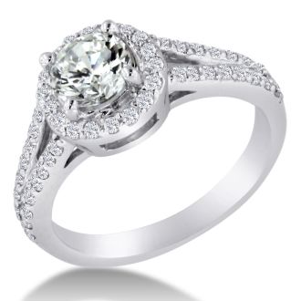 1 3/8ct Round Diamond Halo Engagement Ring Crafted In Solid 14K White Gold