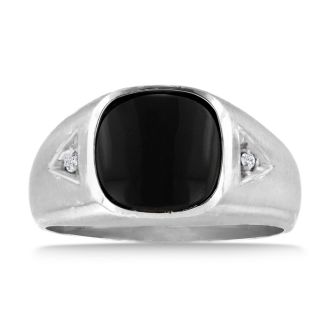 Cabochon Black Onyx and Diamond Men's Ring Crafted In Solid White Gold