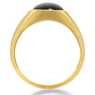 Cabochon Black Onyx and Diamond Men's Ring Crafted In Solid Yellow Gold