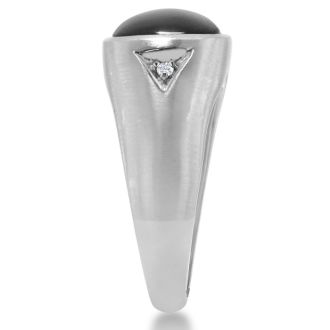 Cabochon Black Onyx and Diamond Men's Ring Crafted In Solid 14K White Gold