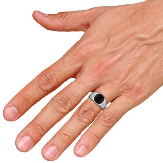 Cabochon Black Onyx and Diamond Men's Ring Crafted In Solid 14K White Gold