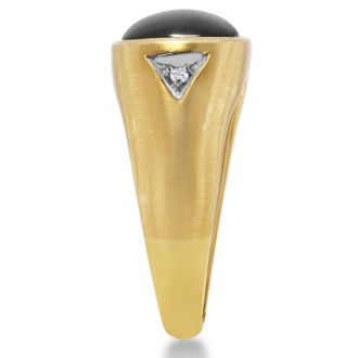 Cabochon Black Onyx and Diamond Men's Ring Crafted In Solid 14K Yellow Gold