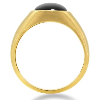 Cabochon Black Onyx and Diamond Men's Ring Crafted In Solid 14K Yellow Gold