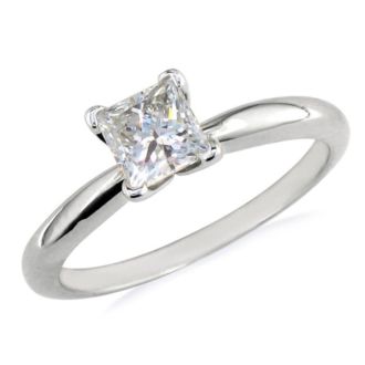 1/2 Carat Princess Diamond Solitaire Engagement Ring In Platinum