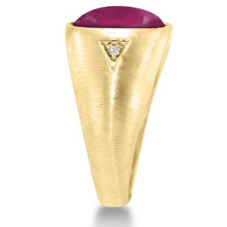 4 1/2ct Oval Created Ruby and Diamond Men's Ring Crafted In Solid Yellow Gold