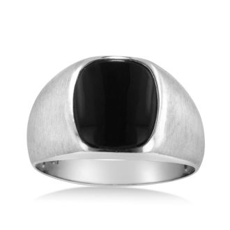 Cushion Cut Black Onyx Men's Ring Crafted In Solid White Gold