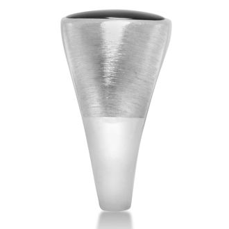 Cushion Cut Black Onyx Men's Ring Crafted In Solid 14K White Gold