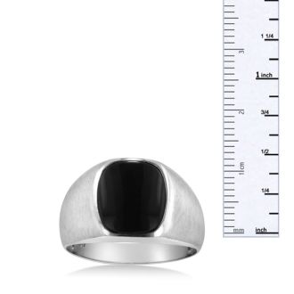 Cushion Cut Black Onyx Men's Ring Crafted In Solid 14K White Gold