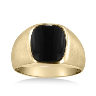 Cushion Cut Black Onyx Men's Ring Crafted In Solid 14K Yellow Gold