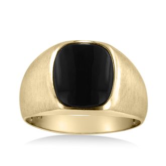 Cushion Cut Black Onyx Men's Ring Crafted In Solid 14K Yellow Gold