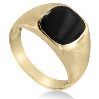 Cushion Cut Black Onyx Men's Ring Crafted In Solid 14K Yellow Gold
