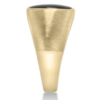 Cushion Cut Black Onyx Men's Ring Crafted In Solid 14K Yellow Gold