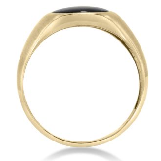 Cushion Cut Black Onyx Men's Ring Crafted In Solid 14K Yellow Gold