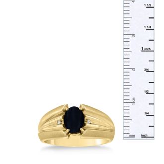 Oval Black Onyx and Diamond Men's Ring Crafted In Solid Yellow Gold