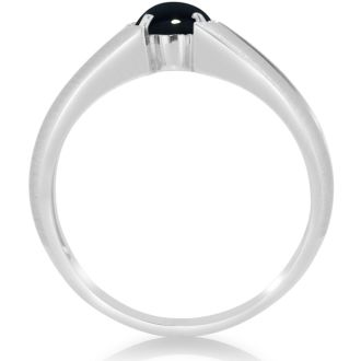 Oval Black Onyx and Diamond Men's Ring Crafted In Solid 14K White Gold