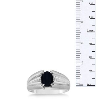 Oval Black Onyx and Diamond Men's Ring Crafted In Solid 14K White Gold