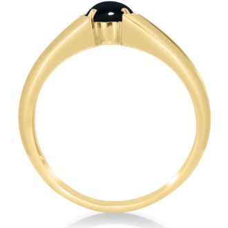 Oval Black Onyx and Diamond Men's Ring Crafted In Solid 14K Yellow Gold