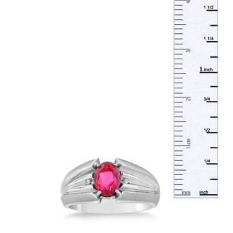 1 1/2ct Oval Created Ruby and Diamond Men's Ring Crafted In Solid White Gold