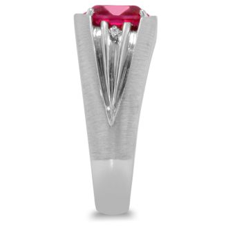 1 1/2ct Oval Created Ruby and Diamond Men's Ring Crafted In Solid 14K White Gold