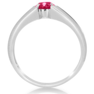 1 1/2ct Oval Created Ruby and Diamond Men's Ring Crafted In Solid 14K White Gold