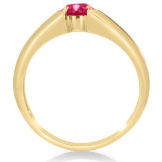 1 1/2ct Oval Created Ruby and Diamond Men's Ring Crafted In Solid 14K Yellow Gold