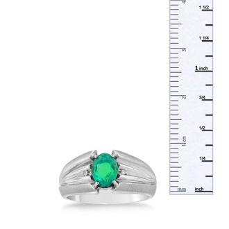 1 1/2ct Oval Created Emerald and Diamond Men's Ring Crafted In Solid 14K White Gold