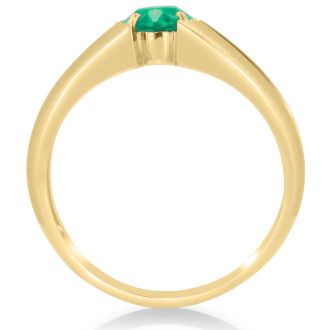 1 1/2ct Oval Created Emerald and Diamond Men's Ring Crafted In Solid 14K Yellow Gold
