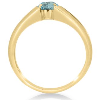 1 1/2ct Oval Blue Topaz and Diamond Men's Ring Crafted In Solid Yellow Gold