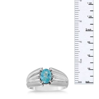 1 1/2ct Oval Blue Topaz and Diamond Men's Ring Crafted In Solid 14K White Gold