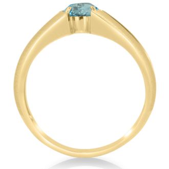 1 1/2ct Oval Blue Topaz and Diamond Men's Ring Crafted In Solid 14K Yellow Gold