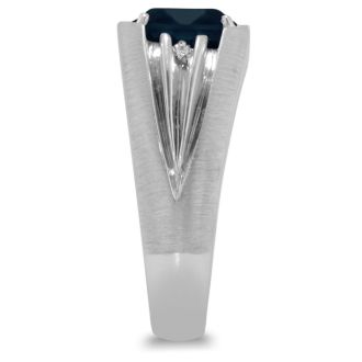 1 1/2ct Oval Created Sapphire and Diamond Men's Ring Crafted In Solid White Gold
