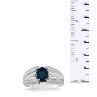 1 1/2ct Oval Created Sapphire and Diamond Men's Ring Crafted In Solid White Gold
