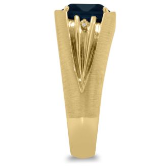 1 1/2ct Oval Created Sapphire and Diamond Men's Ring Crafted In Solid Yellow Gold
